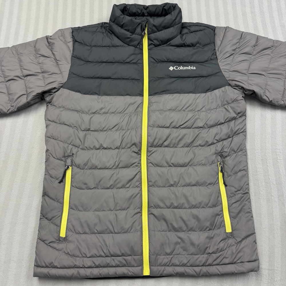Columbia Powder Lite Insulated Jacket Men Medium Gray Black Puffer Omni Heat Zip